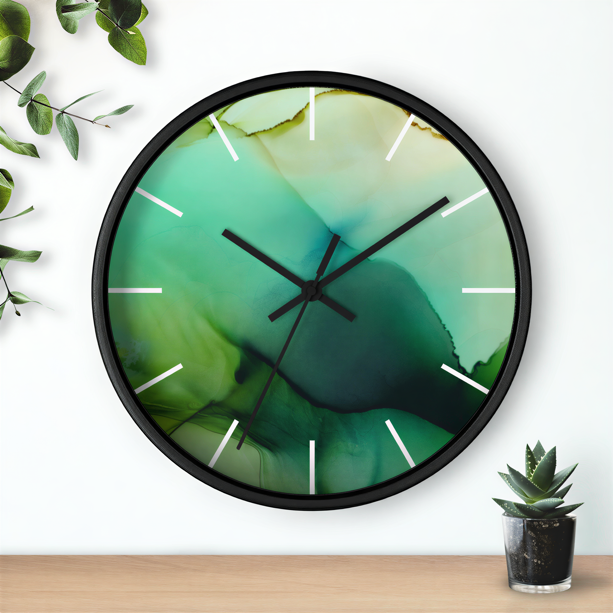 Wood Wall Clock Green Ombre in a modern home interior