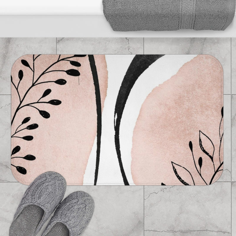 Abstract Boho Bath Mat | Blush Pink Black Gold