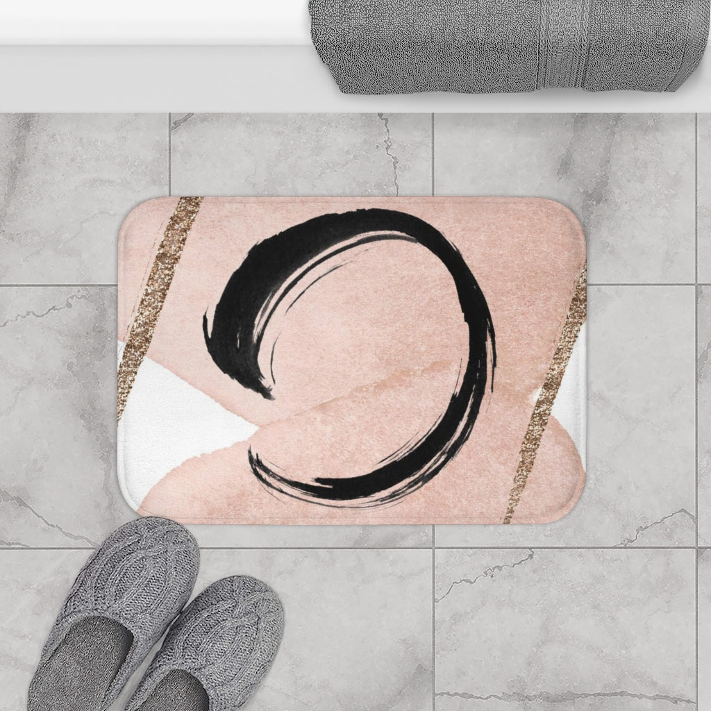 Abstract Boho Bath Mat | Blush Pink Black Gold