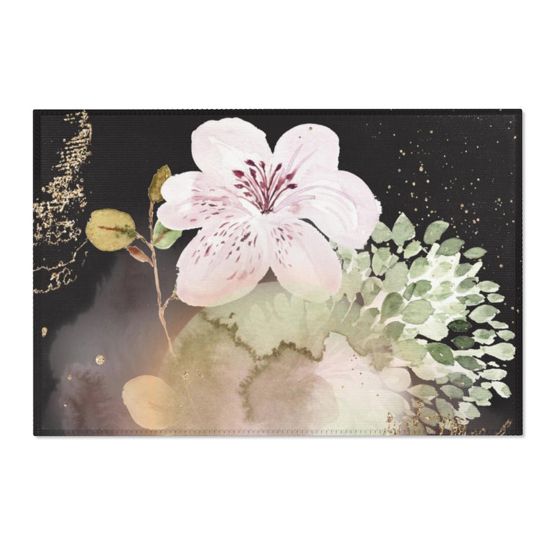 Floral Area Rug |  Dark Blush Pink Green Gold