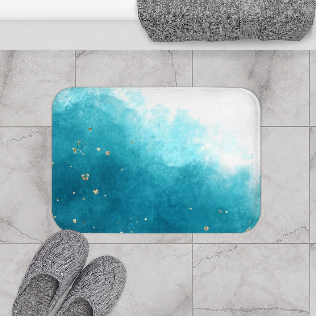 Abstract Bath Mat | Turquoise White Ombre