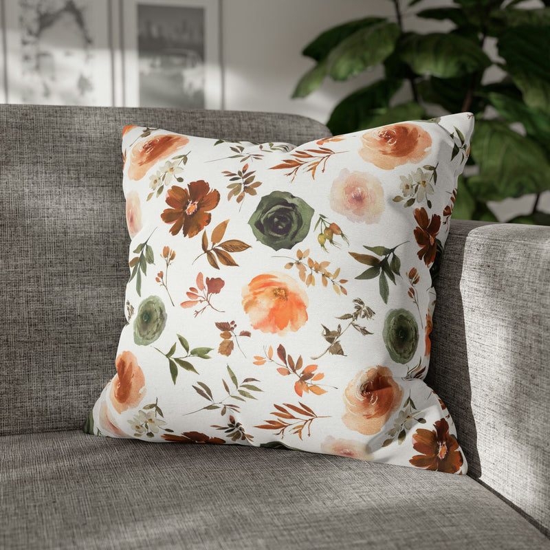 Floral Pillow Cover | Sage Green, Brown Beige, White