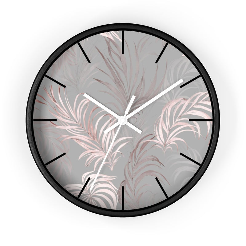 Floral 10" Wood Wall Clock | Gray Pink Leaves