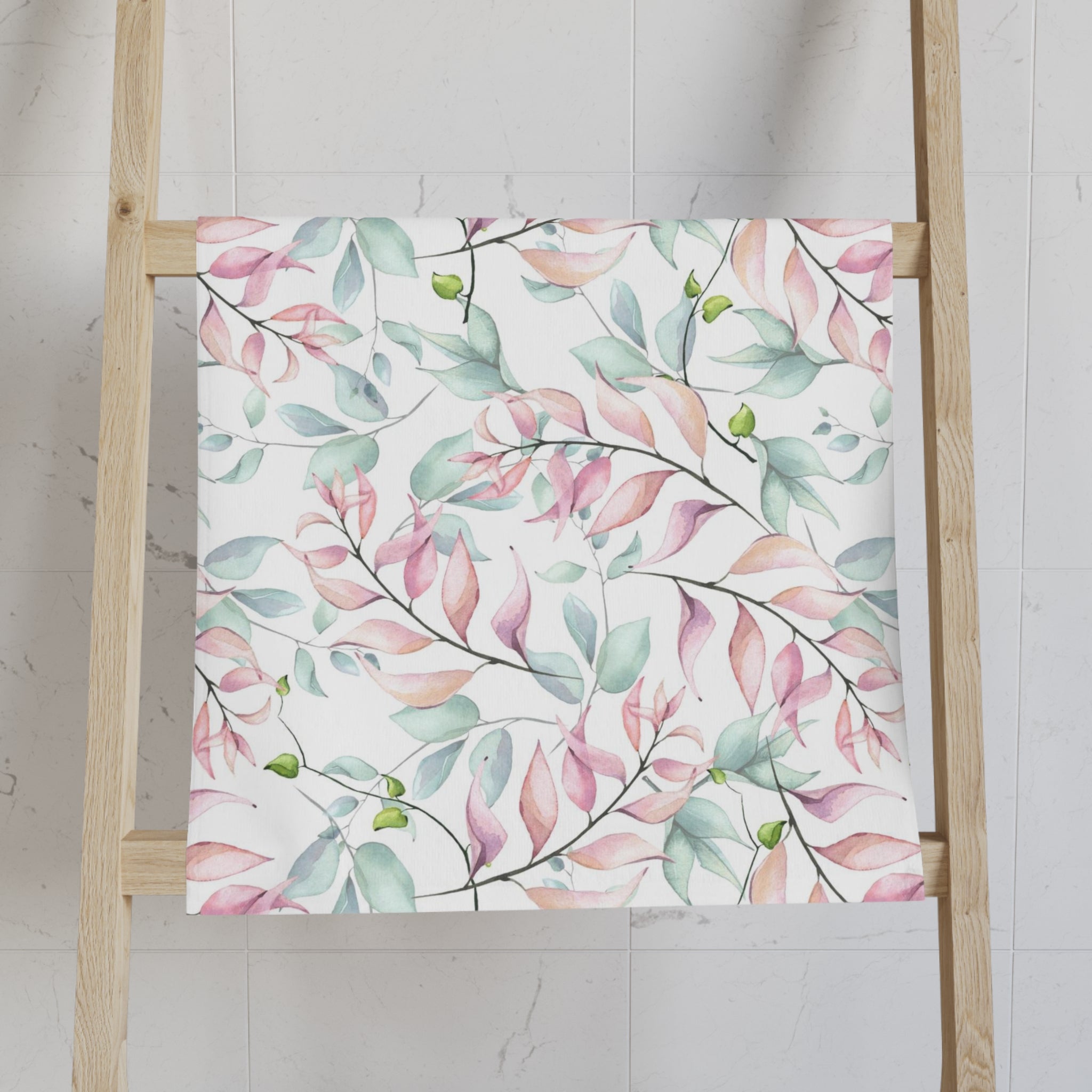 Floral Boho Kitchen, Bath Hand Towel | Pastel Sage Teal Green, Blush Pink