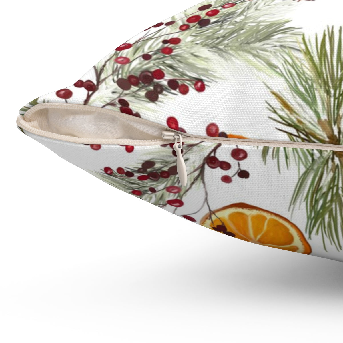 Christmas Square Pillow Cover | White Citrus Pine Needles