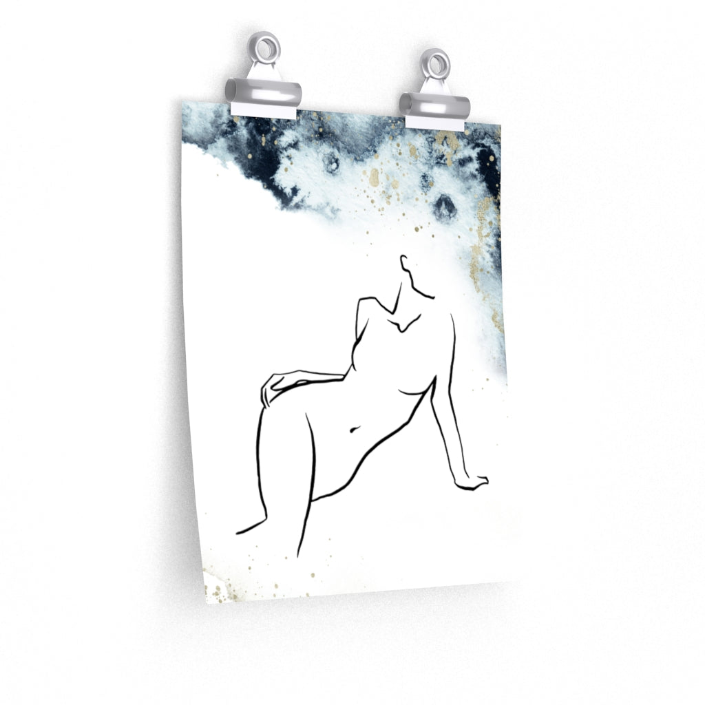 Female Art | White Art Print | Navy Ombre Poster