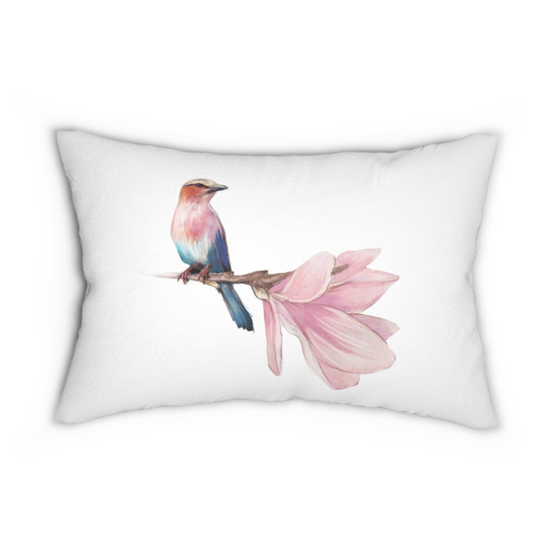 Whimsical Boho Lumbar Pillow | White Blush Pink Hummingbird