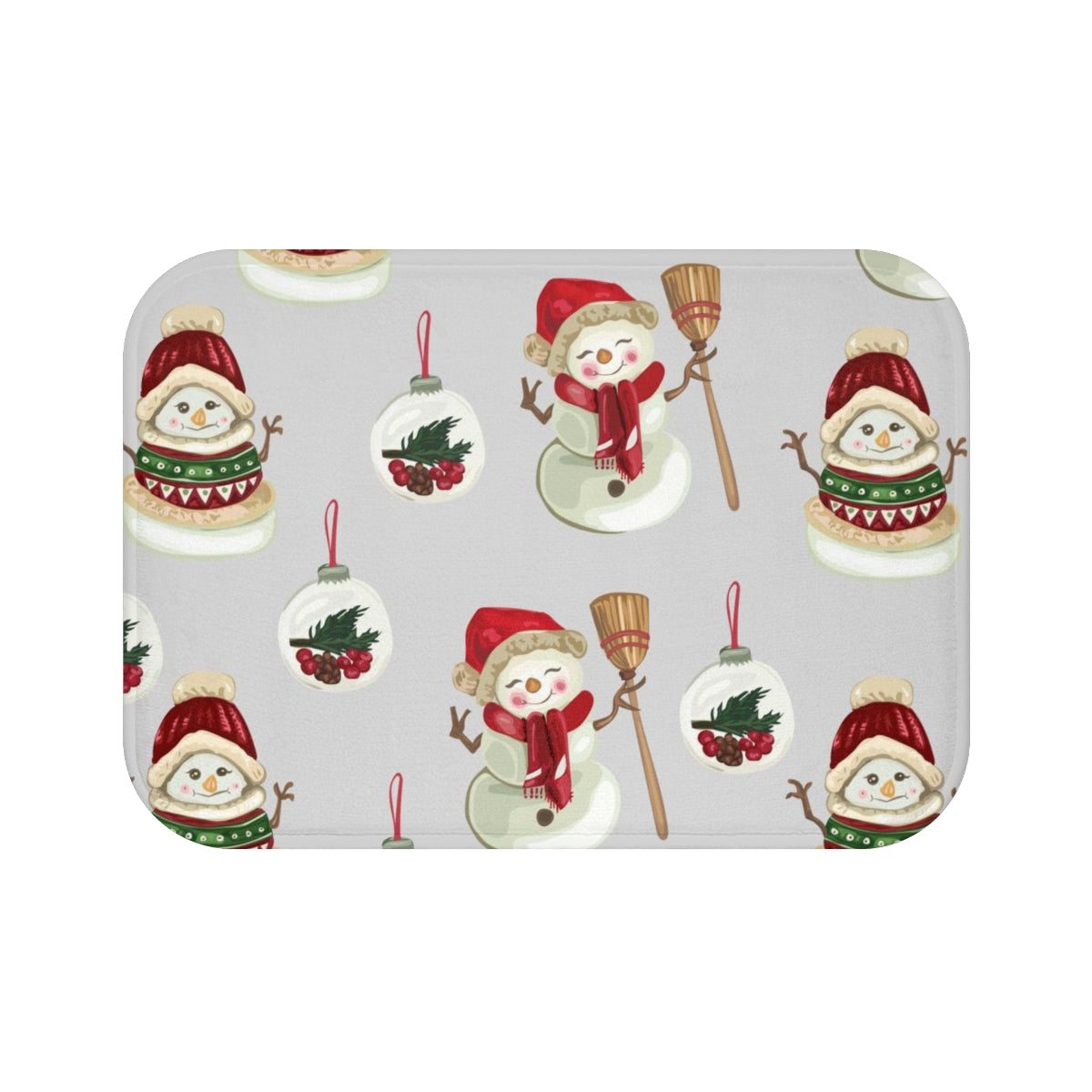 Christmas Bath Mat | Gray Snowman Ornaments