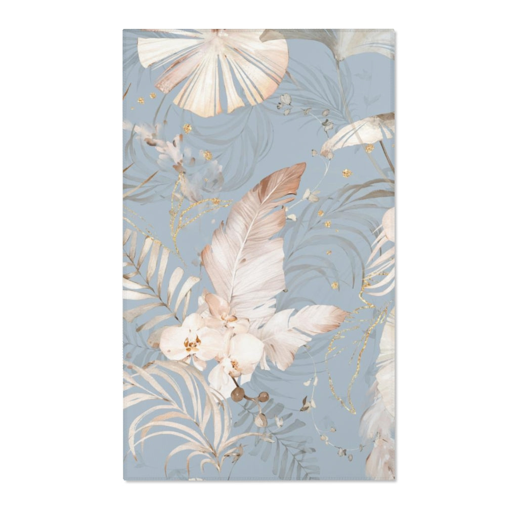 Floral Boho Area Rug | Blue Beige Orchids