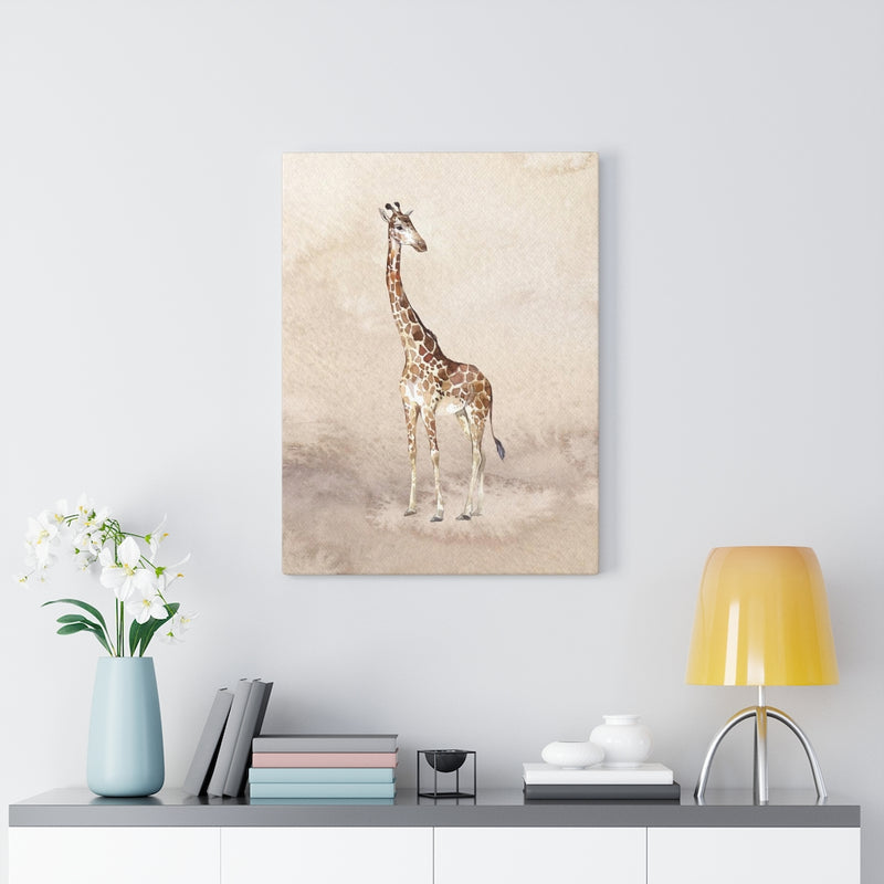 WHIMSICAL WALL CANVAS ART | Beige Watercolor Giraffe
