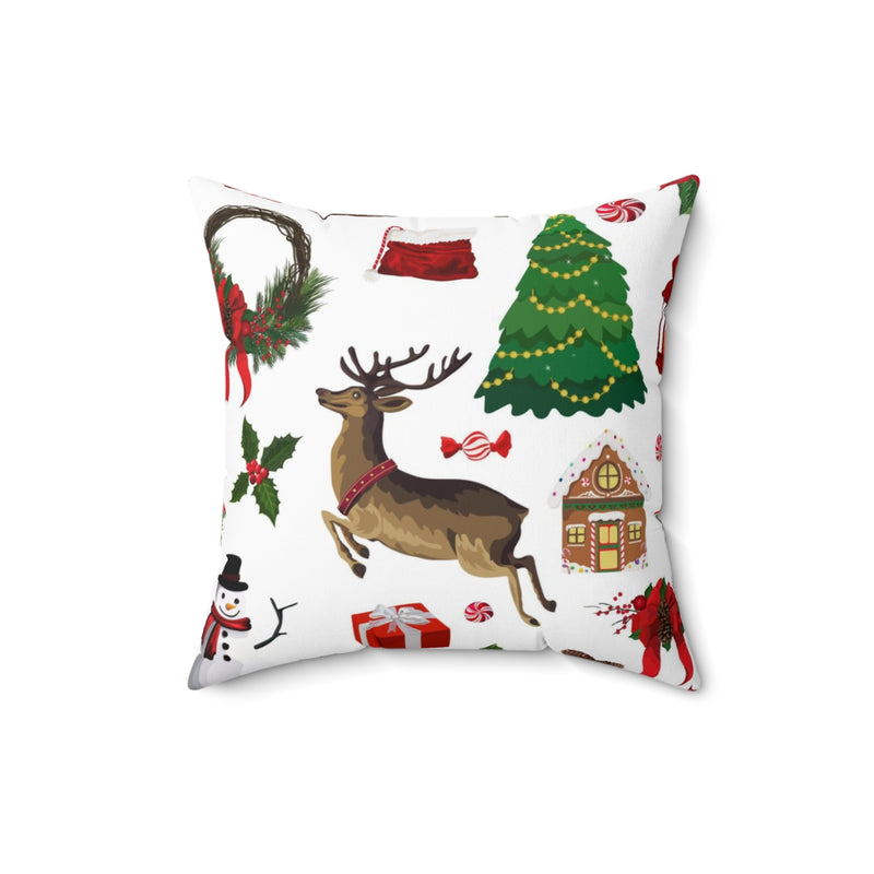 Christmas Square Pillow Cover | White Winter Reindeer Christmas Trees
