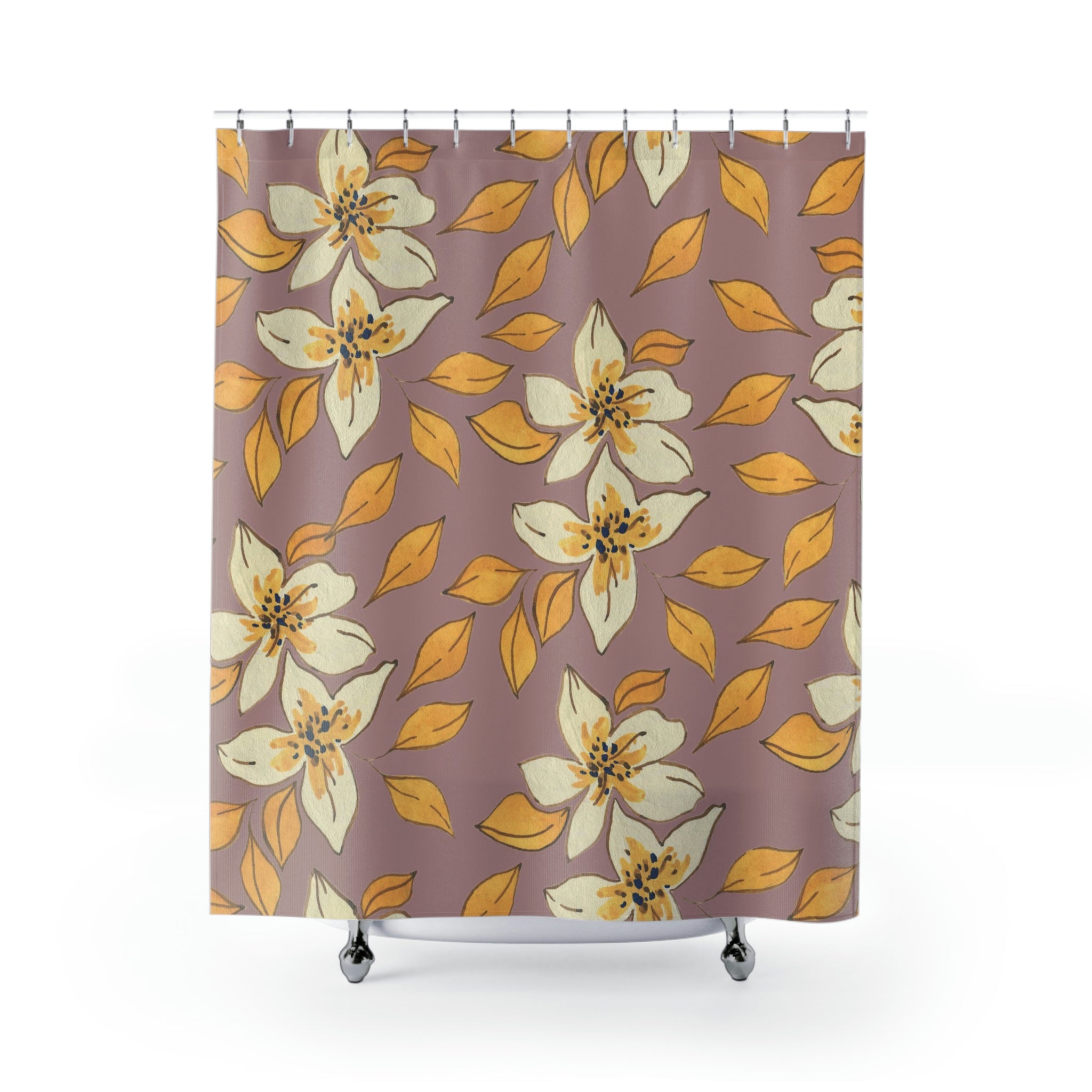 Floral Shower Curtain | Mauve Pink, Beige Botanical