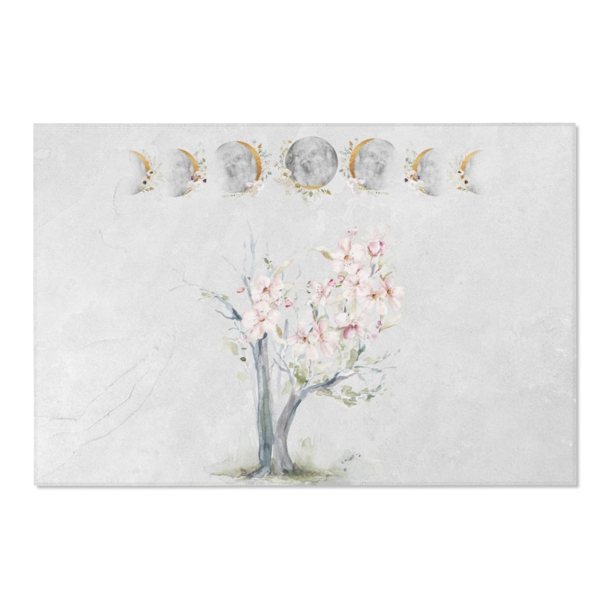 Floral Area Rug | Beige Gray Sakura Flower Moon Phases