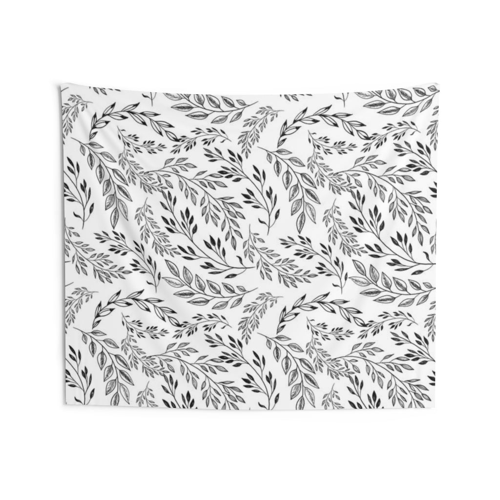 Floral Tapestry | White Black Leaves