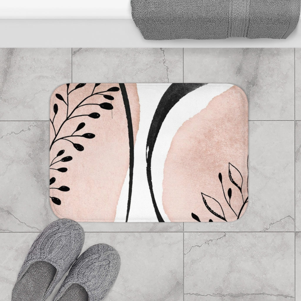 Abstract Boho Bath Mat | Blush Pink Black Gold