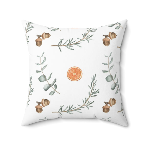 Christmas Square Pillow Cover | Floral Citrus Pine Needles