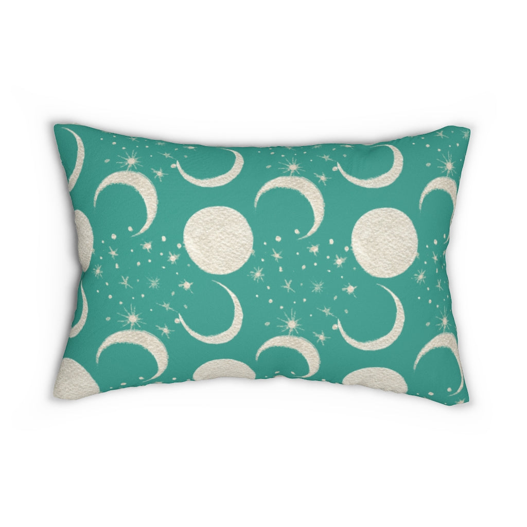 Mystical Boho Lumbar Pillow | Teal Beige