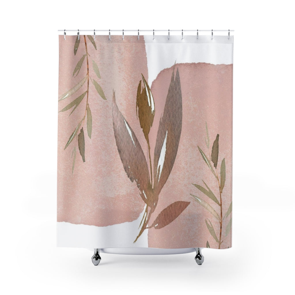 Abstract Boho Shower Curtain | Blush Pink Rose Gold Leaves