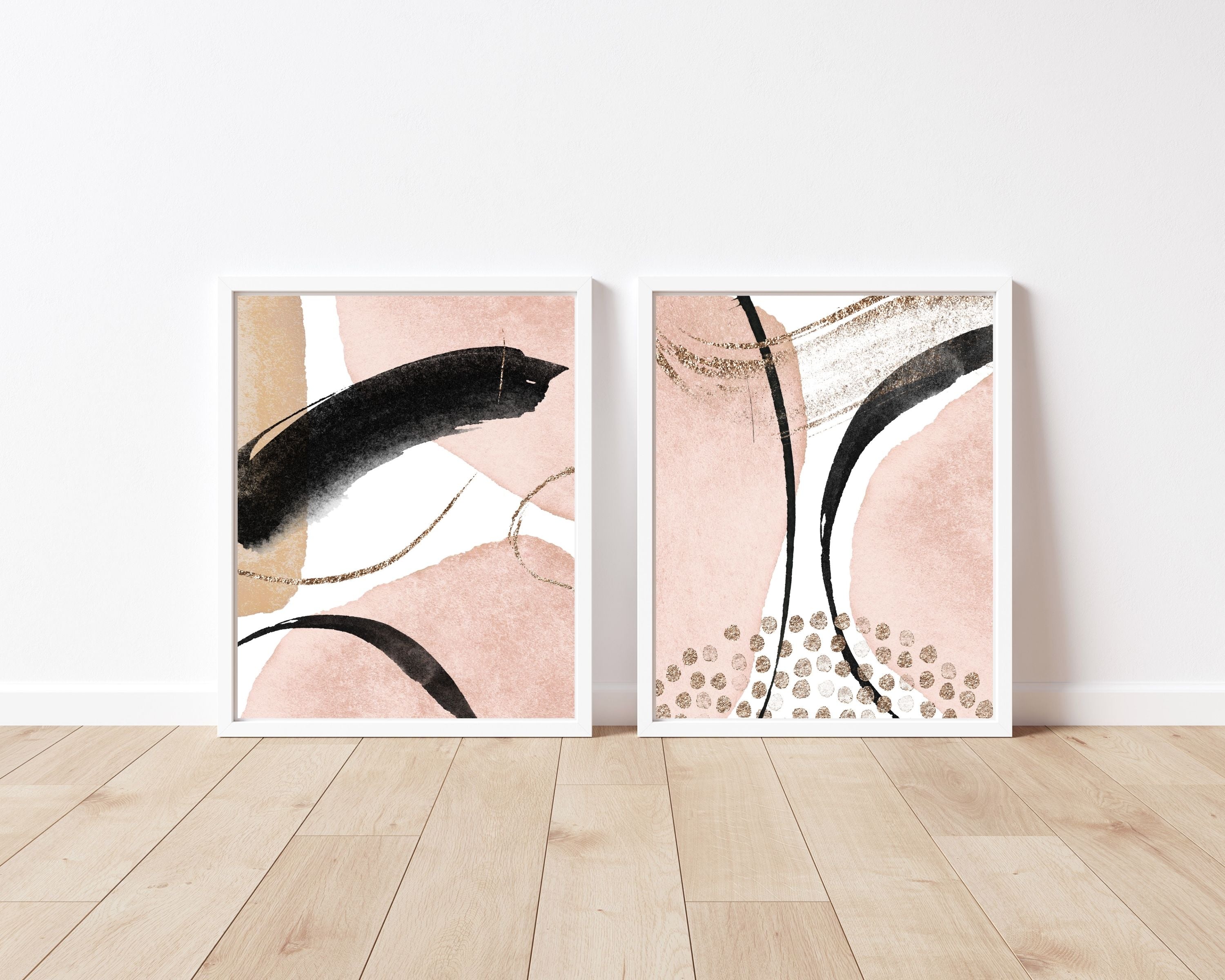 Abstract Boho Art Prints | Blush Pink Black