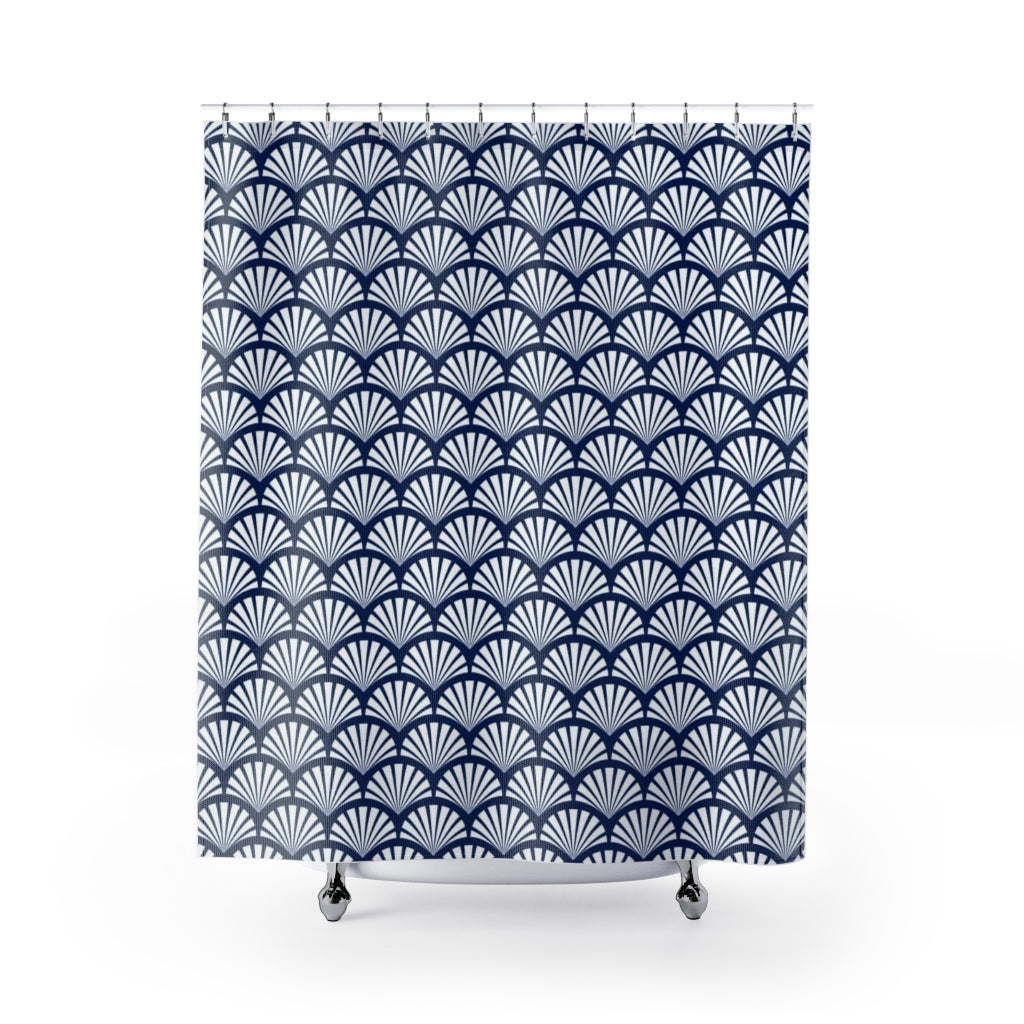 Art Deco Shower Curtain | Blue White Shell