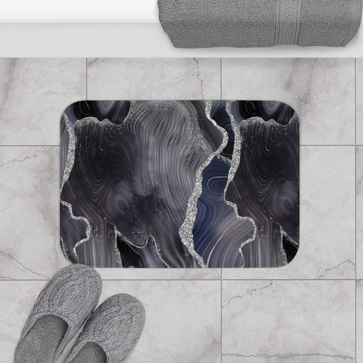 Marble Agate Print Bath Mat | Dark Gray