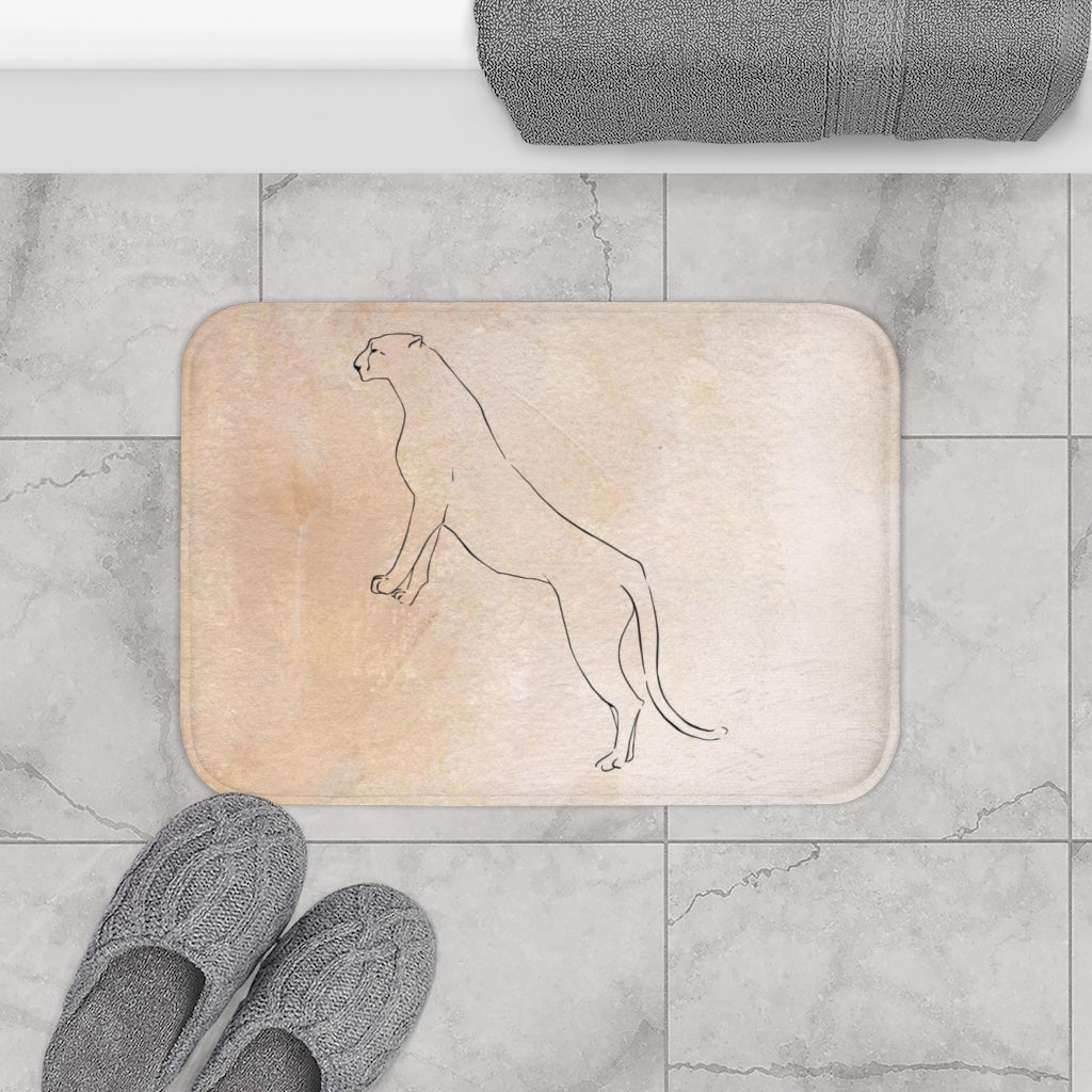 Terracotta Bath Mat | Beige Cream Cat | One Line Art