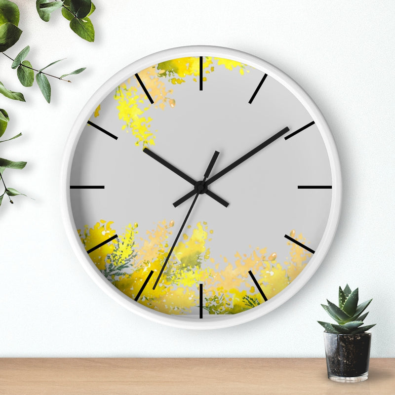 Floral 10" Wood Wall Clock | Gray Yellow Mimosa