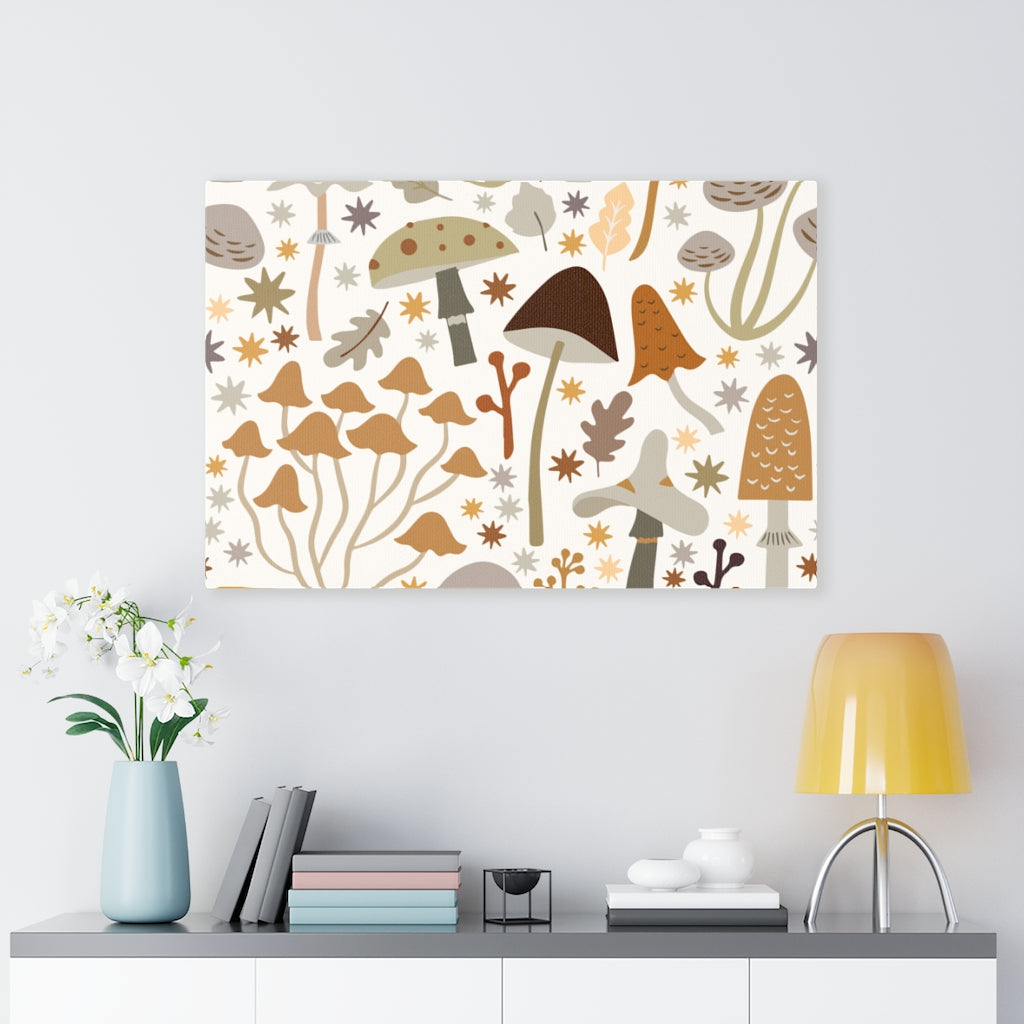 WHIMSICAL CANVAS ART | White Grey Yellow Mushrooms