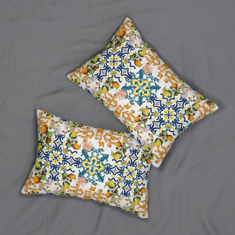Boho Lumbar Pillow | Summer Blue Yellow