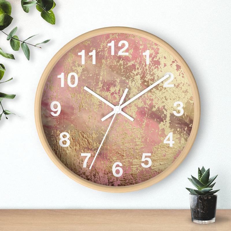 Abstract 10" Wood Wall Clock | Mauve Pink Gold Beige
