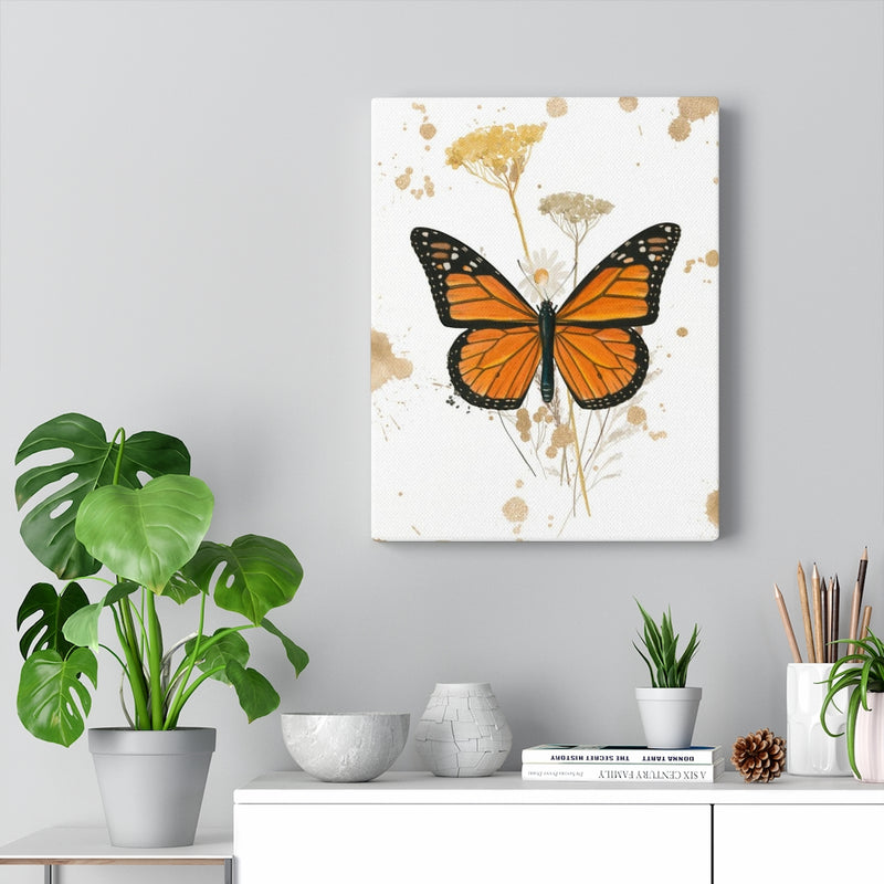 WHIMSICAL WALL CANVAS ART | White Gold Orange Butterfly