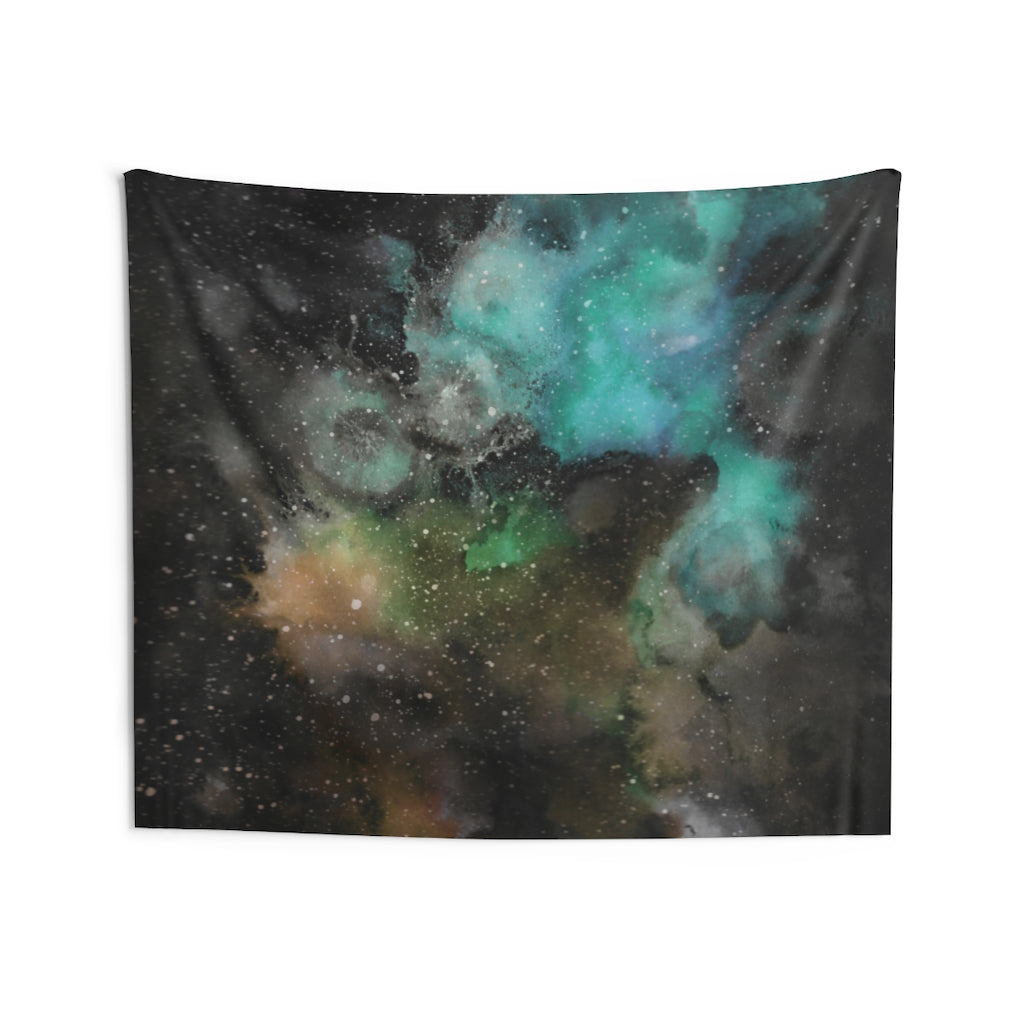 Abstract Tapestry | Black Beige Teal Galaxy Sky