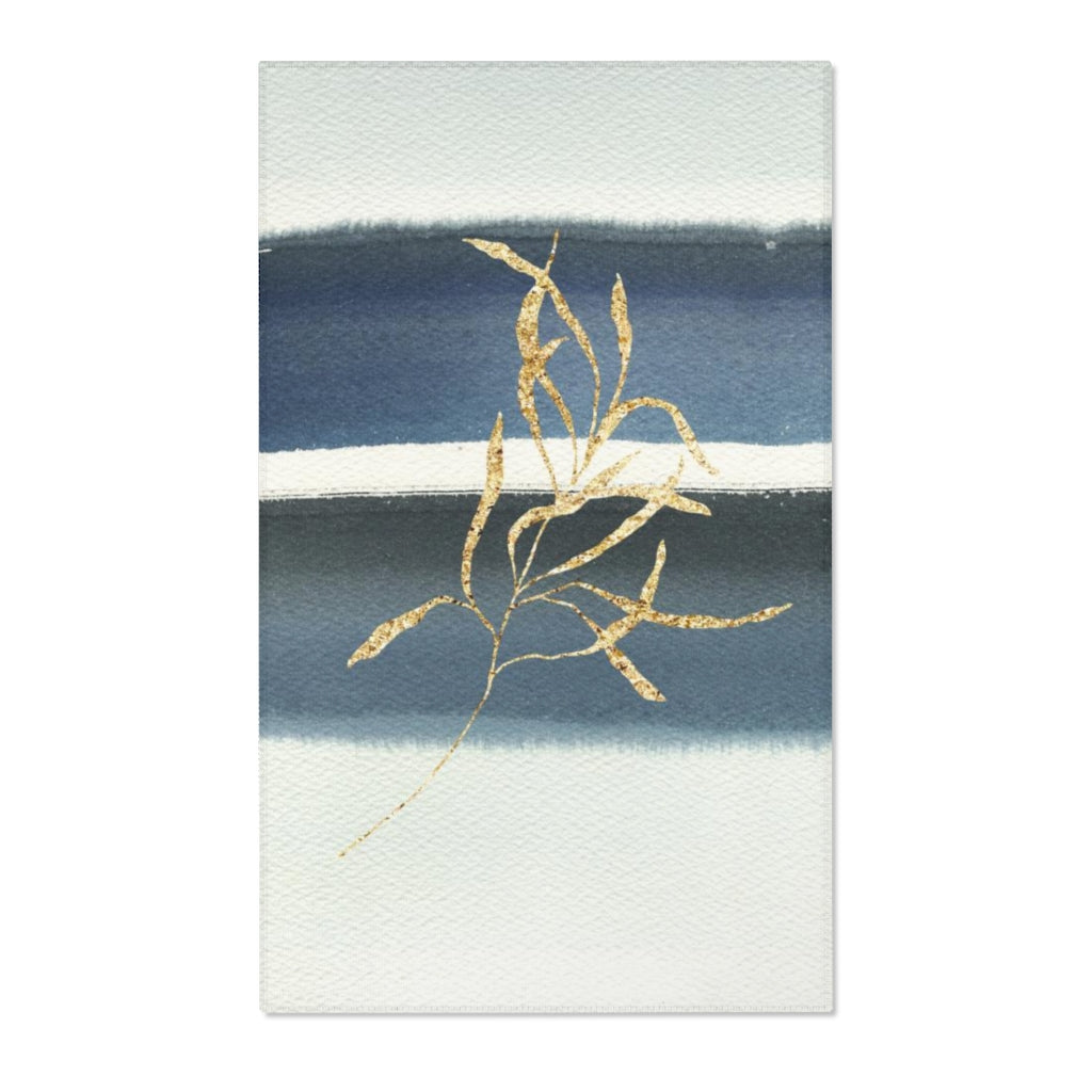 Floral Area Rug |  Navy Blue Gold Plant