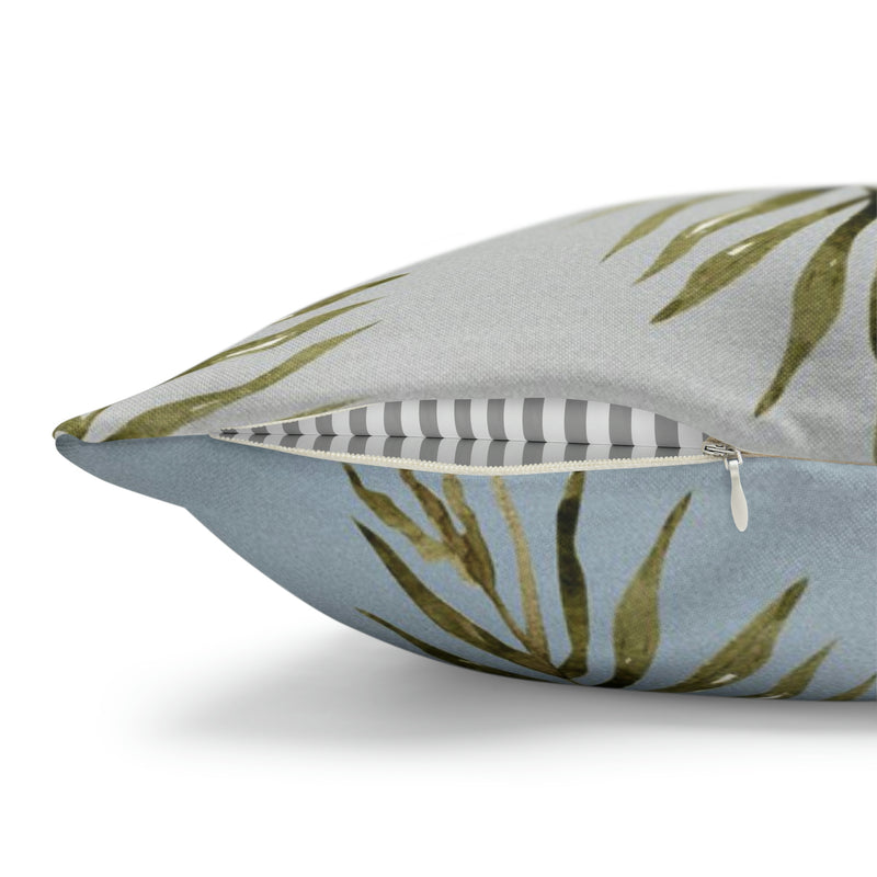 Floral Boho Pillow Cover | Palm Leaves Blue Beige