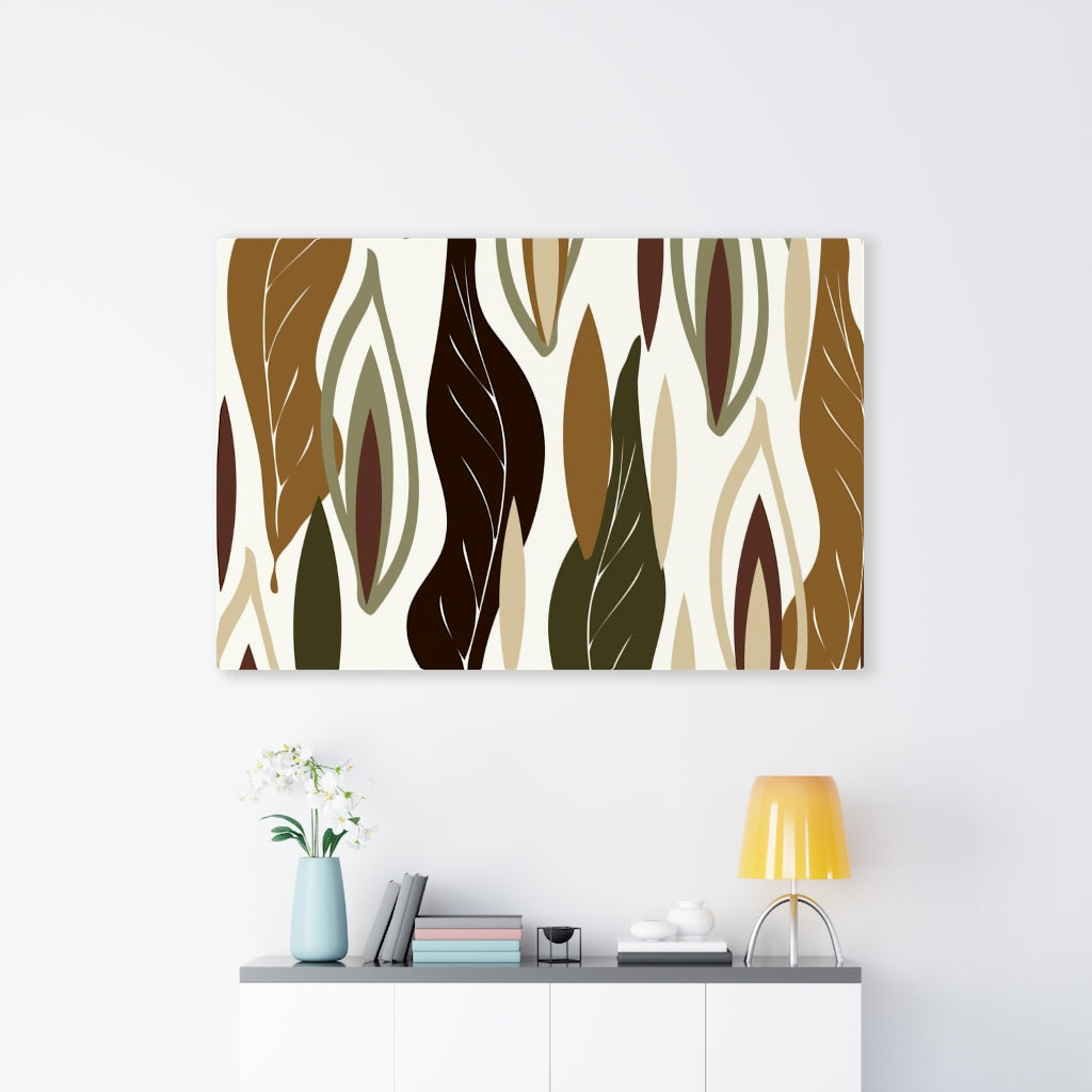 FLORAL CANVAS ART | White Green Brown Leaves