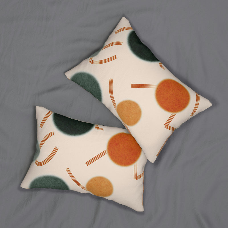 Beige Orange Geometric Lumbar Pillow