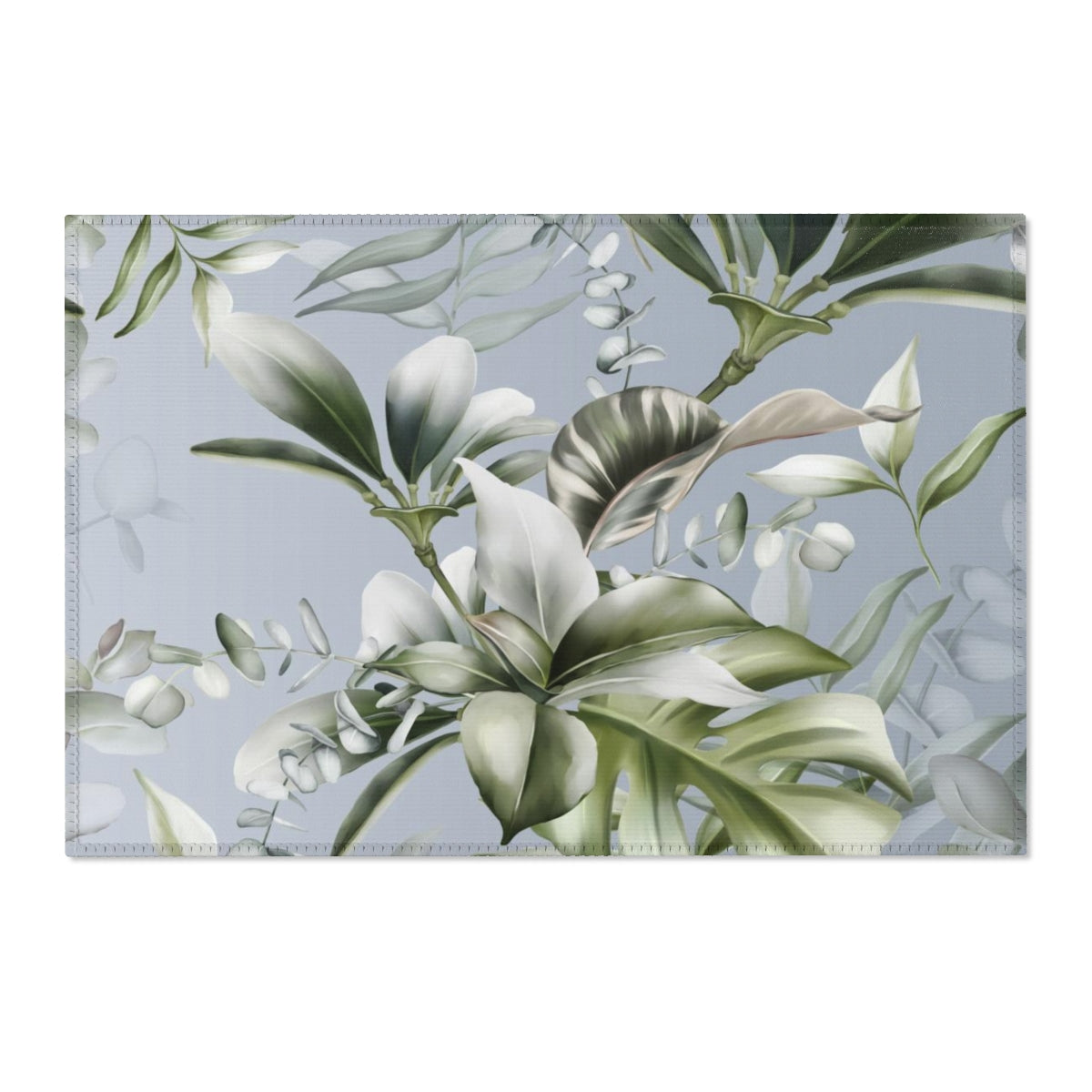 Floral Area Rug | Gray Green Jungle Leaves