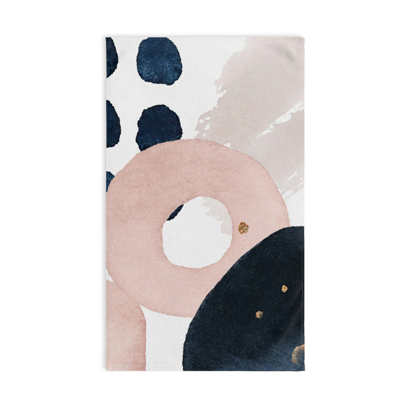 Boho Kitchen, Bath Hand Towel | Abstract Navy Blue, Blush Pink White