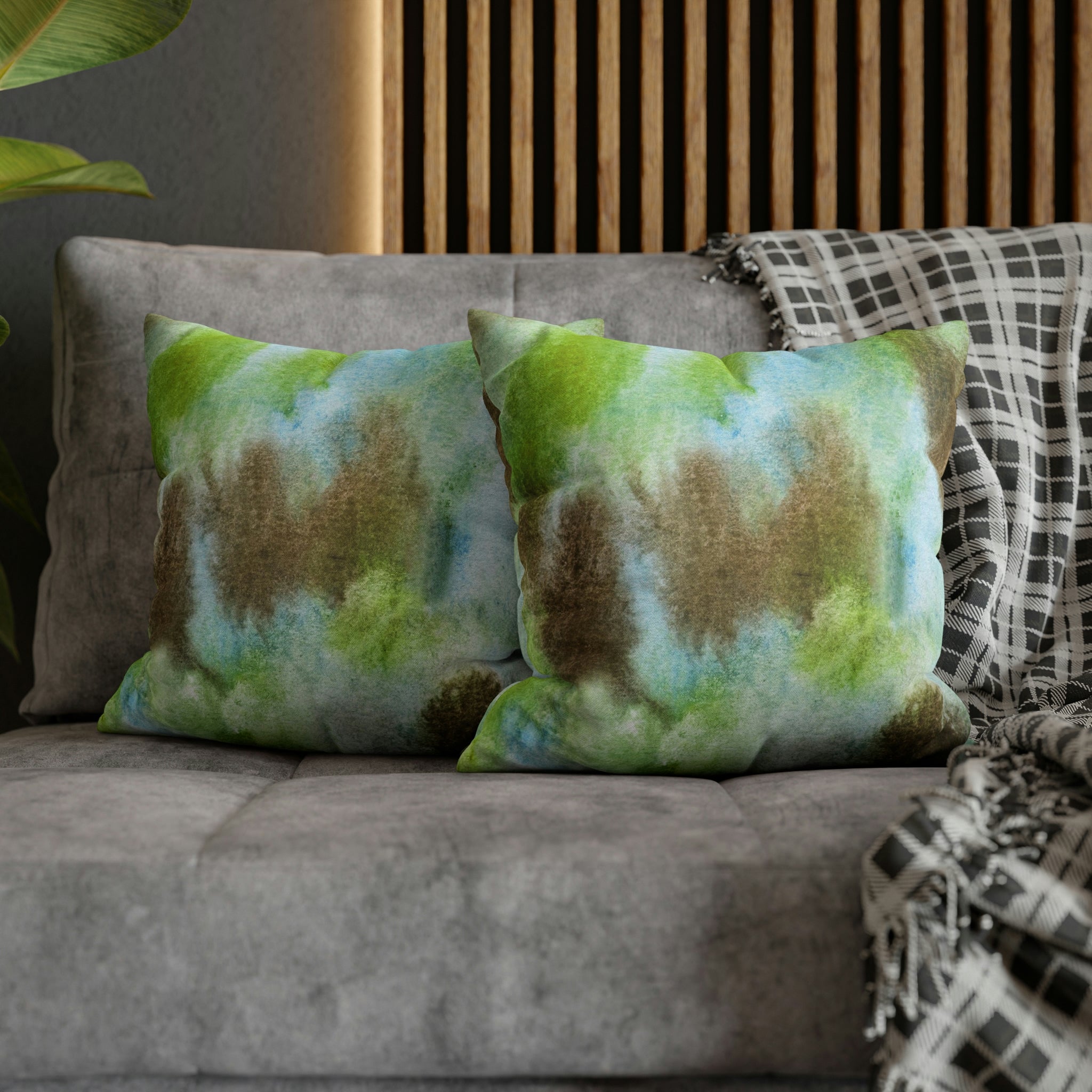 Abstract Boho Pillow Cover | Green Brown Watercolor