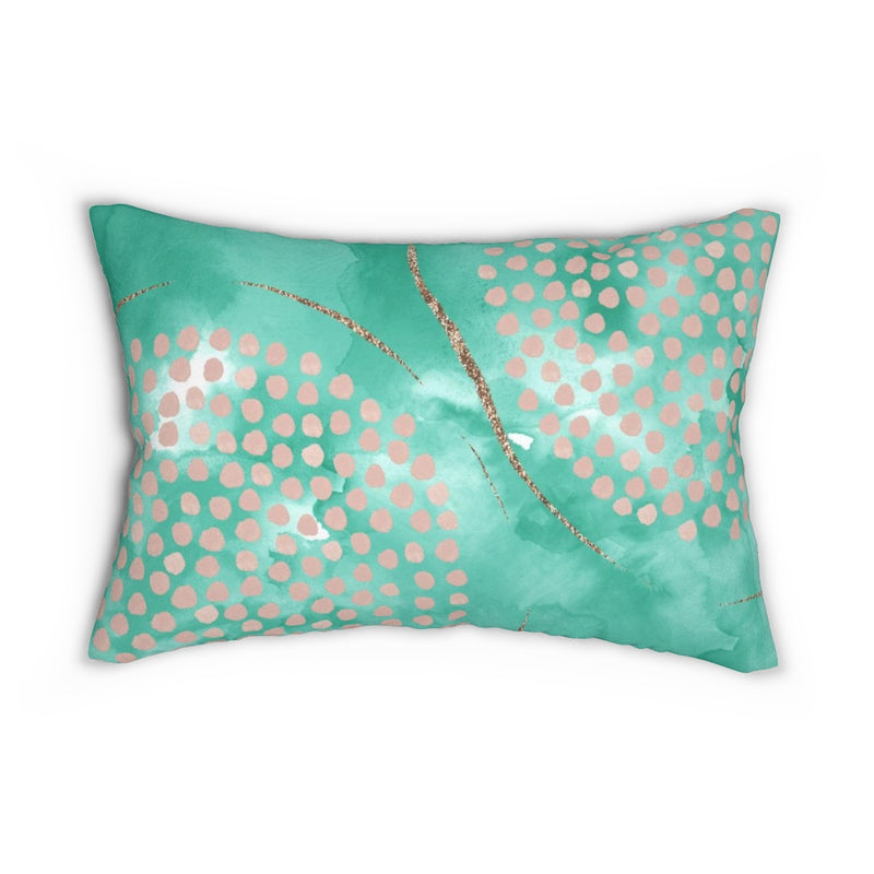 Abstract Boho Lumbar Pillow | Green Pink Dotted