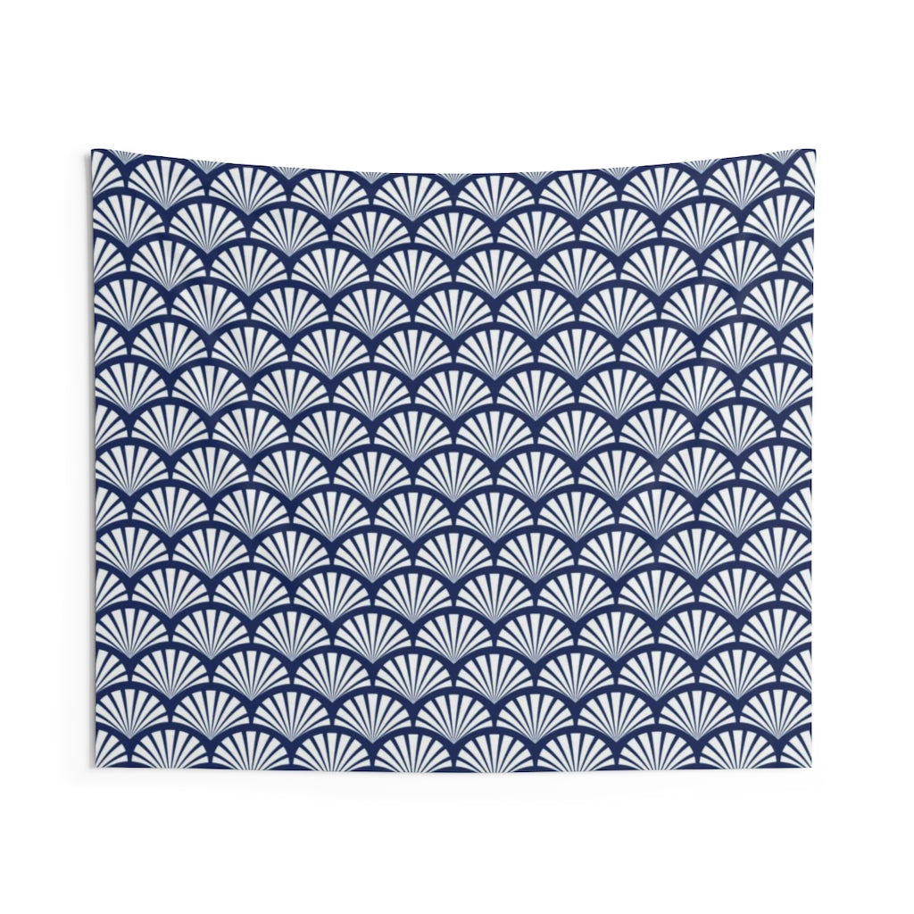 Geometric Tapestry | Navy Blue White Fan