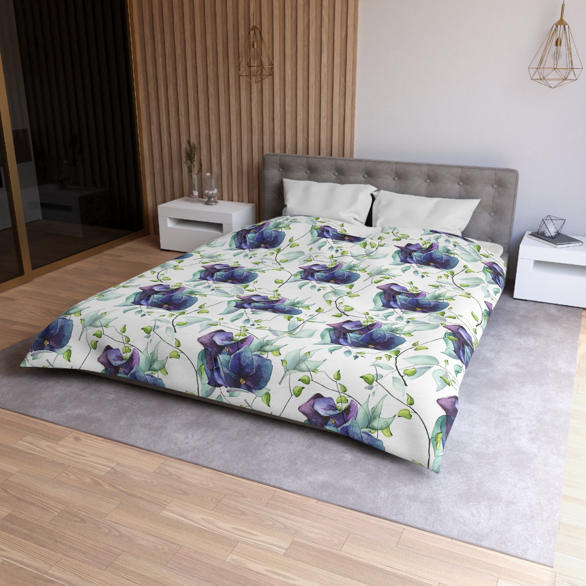 Floral Duvet Cover | White Purple Blue Jungle Flowers