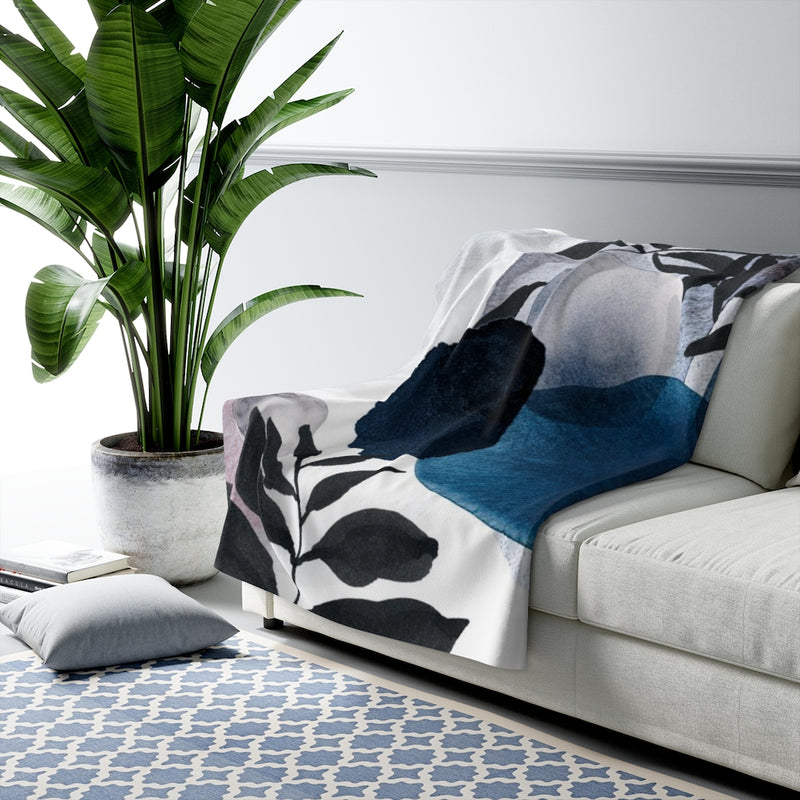 Abstract Boho Comfy Blanket | Ink Floral Navy Blue