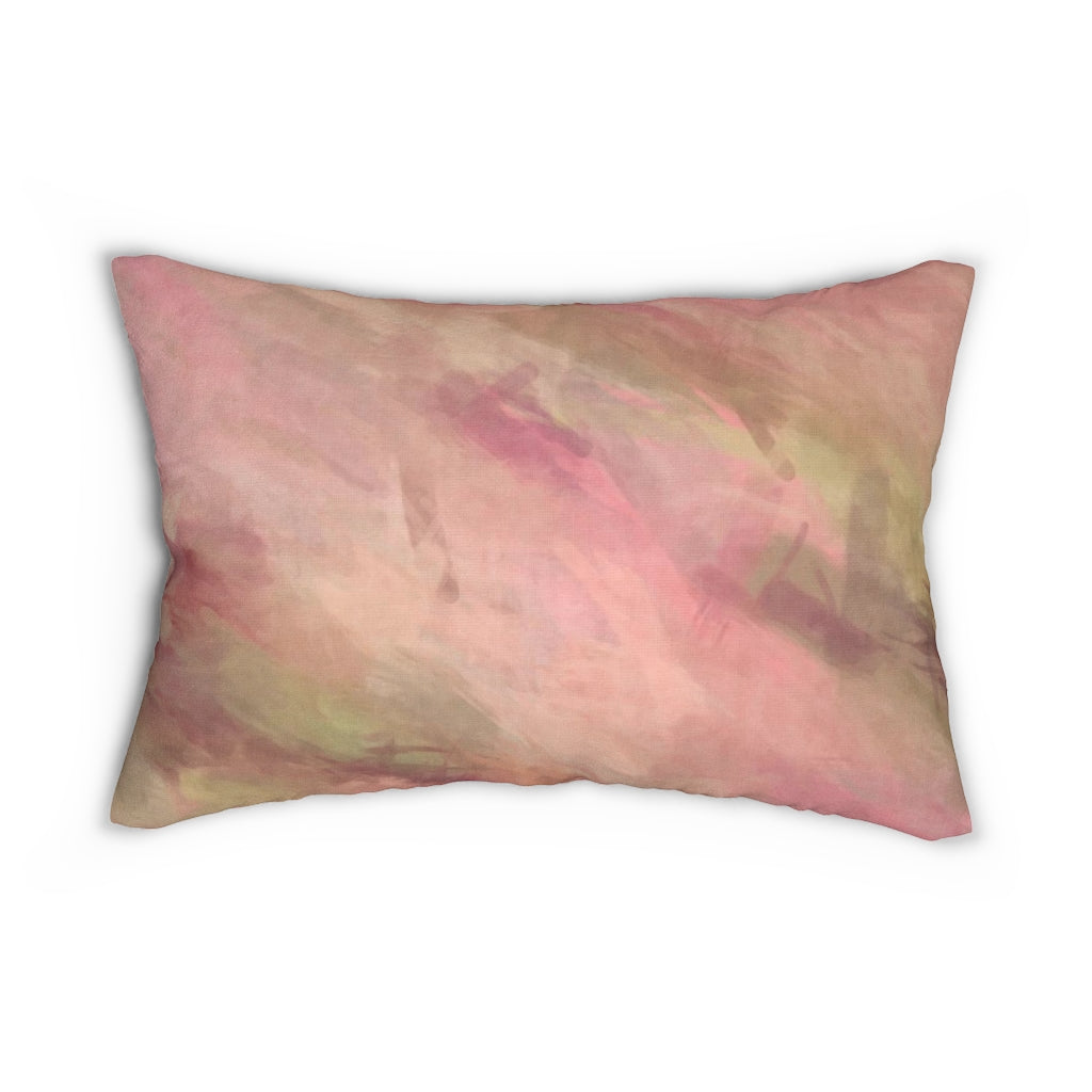 Abstract Boho Lumbar Pillow | Salmon Pink Green