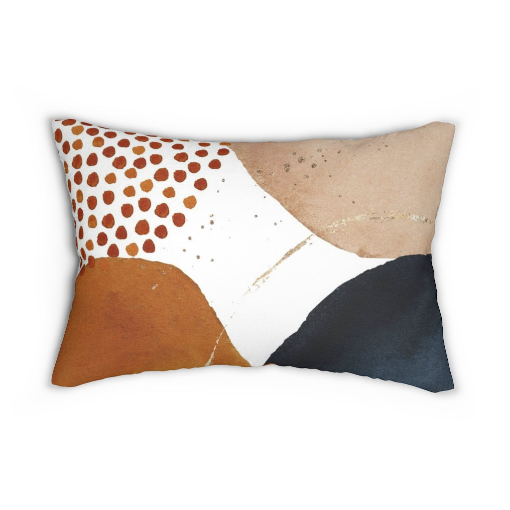 Abstract Boho Lumbar Pillow | Navy Blue Beige Gold