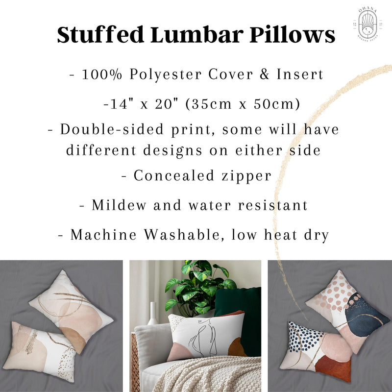 Whimsical Boho Lumbar Pillow | White Brown Navy Rainbows