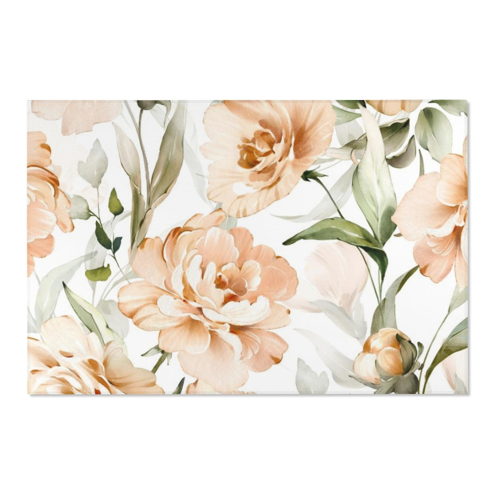 Floral Area Rug | Beige Peonies Sage Leaves