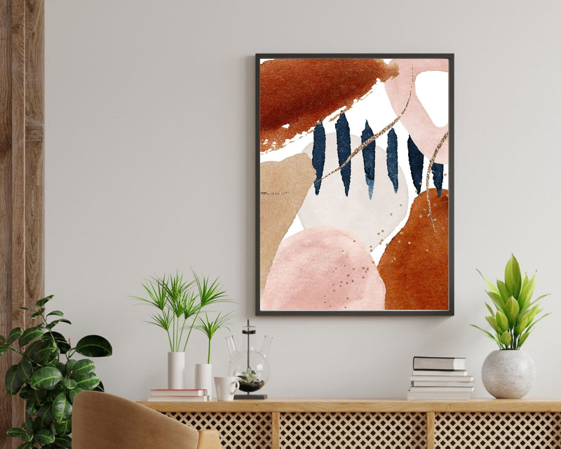 Abstract Boho Art Prints | Blush Pink Burnt Orange Navy Blue