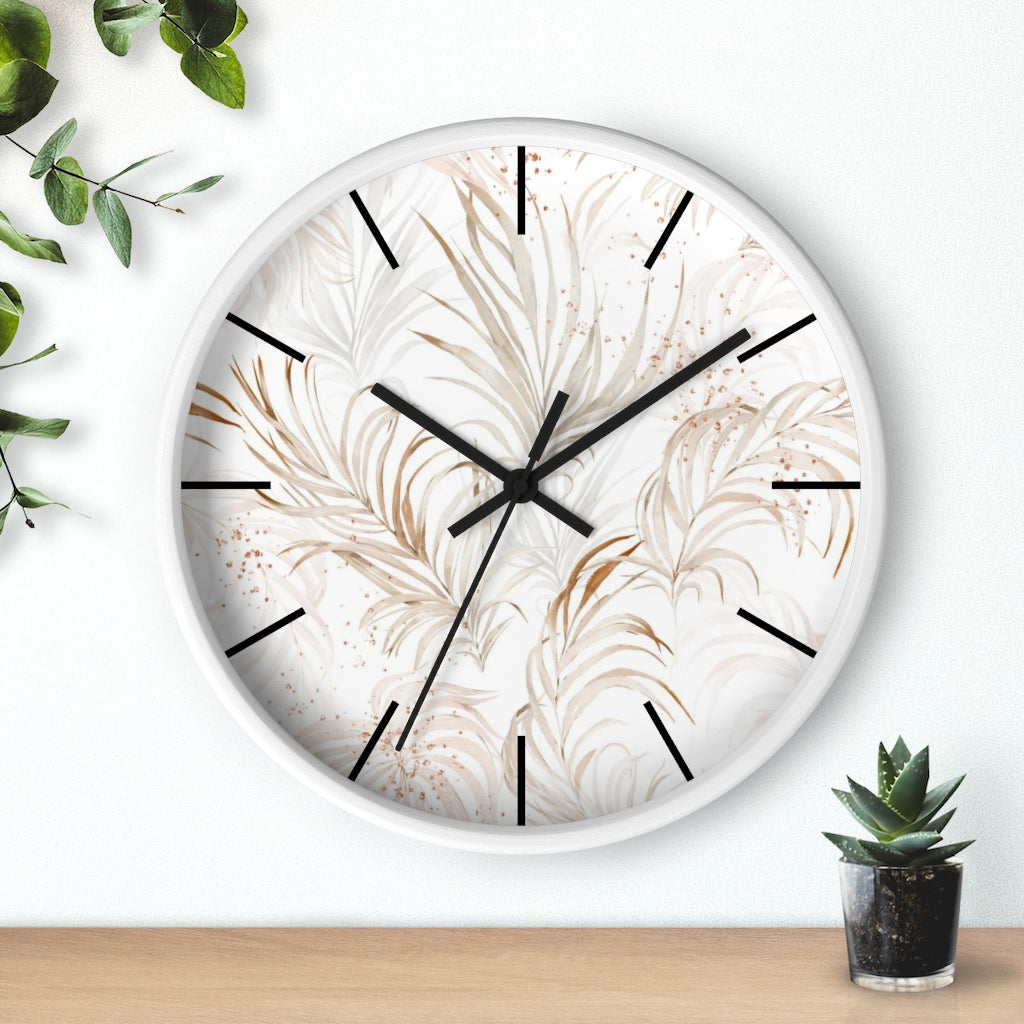 Floral 10" Wood Wall Clock | White Beige Leaves