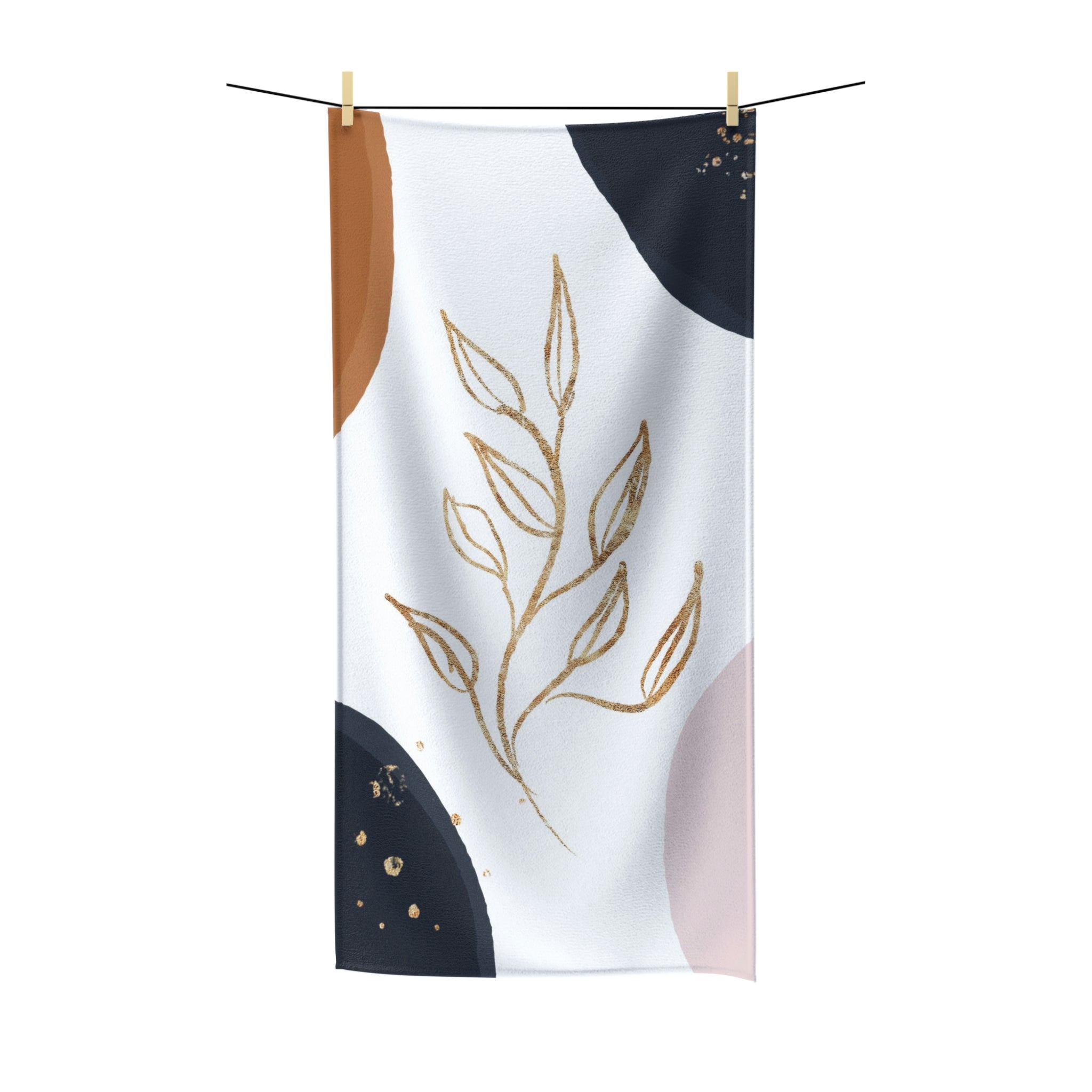 Abstract Boho Bath Towel | Navy Blue Beige Floral